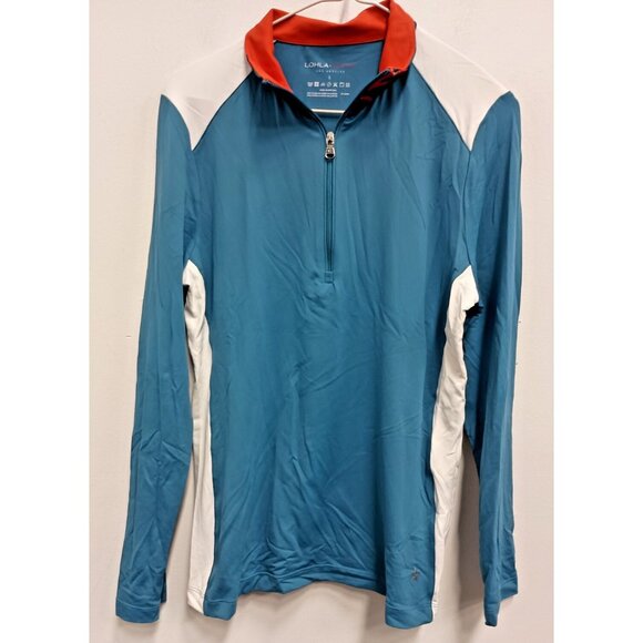LOHLA Sport Womens Activewear Top Large Blue White 1/4 Zip Pullover Long Sleeve - Picture 1 of 6